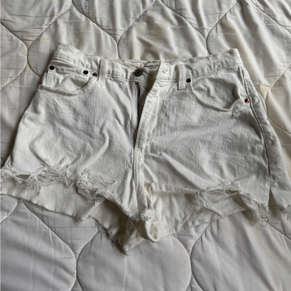 White Denim Frayed Hem Women Shorts